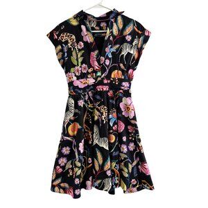 Anthropologie Maeve Zebra Floral Mini Dress Size 0 Womens Cotton Cutton